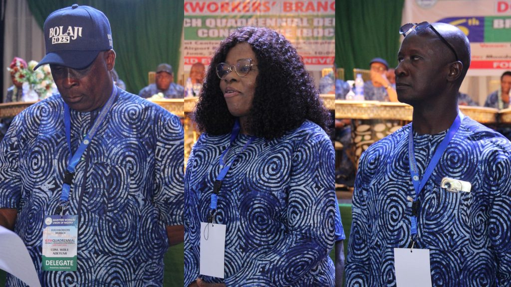 Comrade Wole Adetumi – Treasurer; Comrade Augustina Okeiwu – SFM; Comrade Isa Ahmed – Auditor