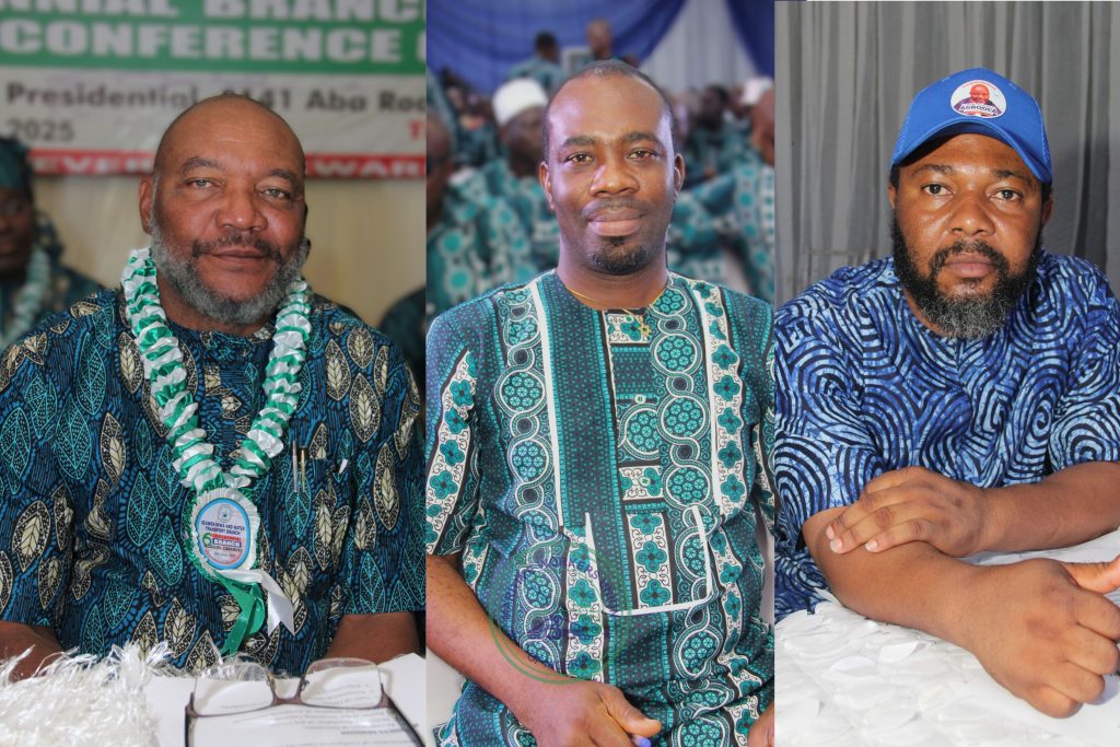 L: Com. Oniha Erazua, anli, Secretary General, MWUN; Com. Joseph Ekwere, General Secretary, NPA Branch of MWUN; Com. Olongwe Fred Dagogo, General Secretary, Seamen/NIWA & Water Transport Branch of MWUN