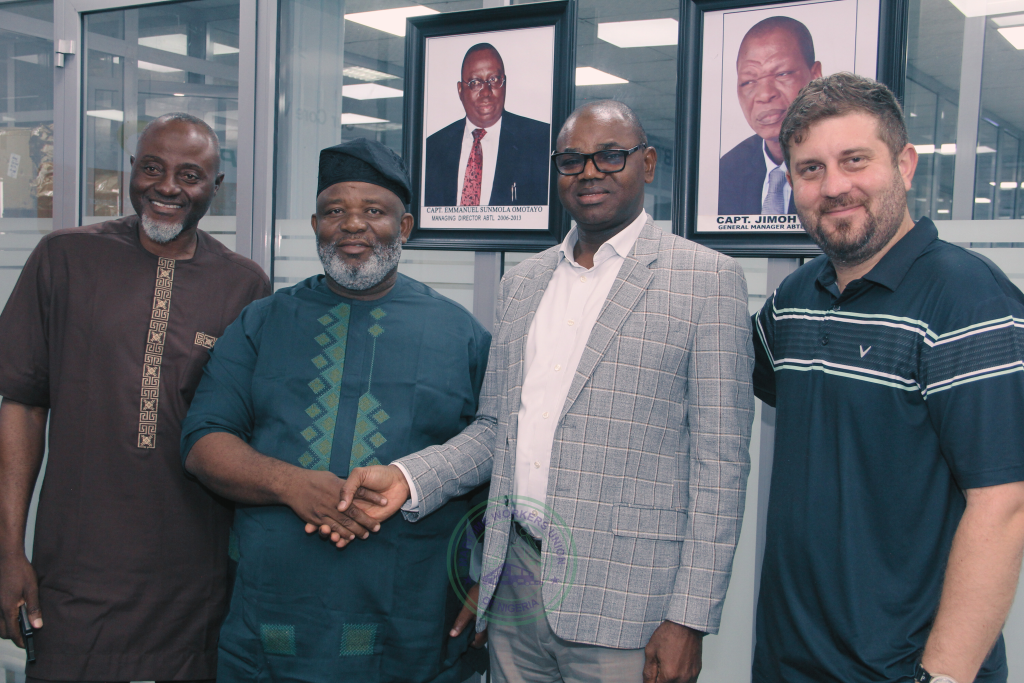 Com. Bolaji Agboola, President of Dockworkers Branch of MWUN; Com. Francis Bunu, President General of MWUN; Mr. Omotoyinbo Festus, Managing Director of ABTL and Deputy Managing Director of ABTL